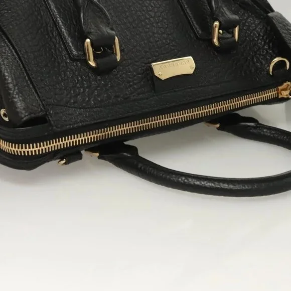 BURBERRY Hand Bag Leather 2way Black Gold Auth mr1365 - Picture 7 of 16